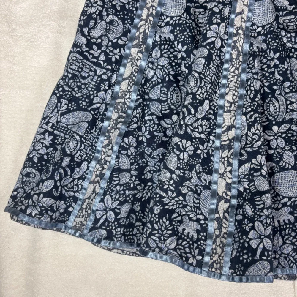 PERUVIAN CONNECTION Pima Cotton Fit Flare MIDI Skirt Womens 12 Blue White Floral - Picture 9 of 9
